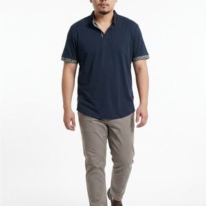 Mantra Performance Stretch Men's L Navy Short-Sleeve Polo Floral Patterned Trim